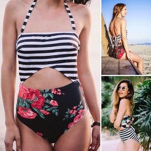 New floral/striped one piece!! With tags!